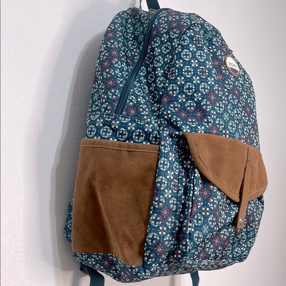 Roxy Blue and Brown Geometric Pattern Backpack EUC No Callouts